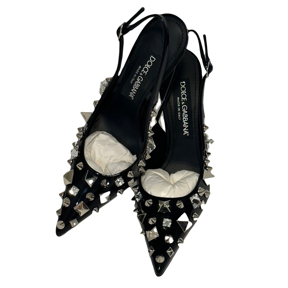 NWT Dolce & Gabbana Leather Studded slingback 105mm pumps 36.5